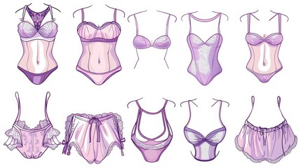 Poster - Collection of lingerie illustrations for fashion design projects
