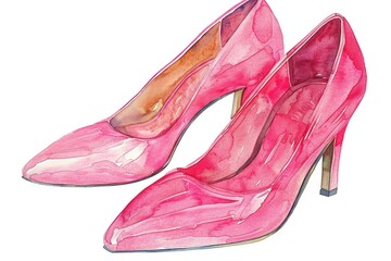 Canvas Print - A painting of a pair of pink high heels. Ideal for fashion design projects