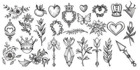 Poster - Collection of different designs on a plain white background. Suitable for various creative projects