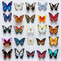 Poster - A collection of colorful butterflies on a white background. Suitable for various design projects