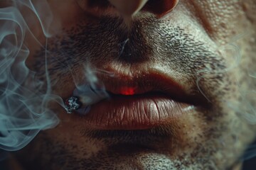 Canvas Print - Close up of a person smoking a cigarette, suitable for anti-smoking campaigns