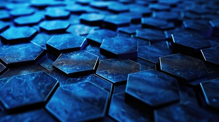 Poster - A close up of a bunch of blue hexagons. Ideal for technology and abstract design concepts