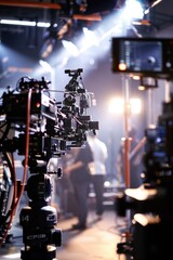 Poster - A camera and lights set up in a room. Ideal for photography or videography projects