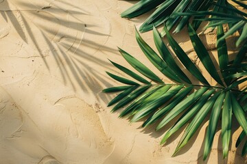 Poster - Close up of a palm leaf on a wall. Suitable for tropical themes