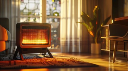 Aufkleber - A heater sitting on top of a wooden table. Perfect for home decor or interior design concepts