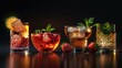 Various types of beverages in glassware, suitable for bar or restaurant concepts
