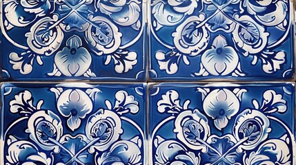 Aufkleber - Detailed view of four blue and white tiles. Suitable for interior design projects