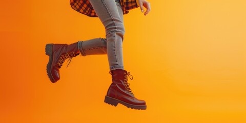 Poster - A woman in casual attire jumping in the air. Suitable for lifestyle or fitness concepts