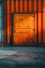 Poster - A large orange container in a warehouse. Suitable for industrial concepts