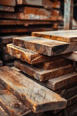 Poster - A pile of wood on a table, suitable for various projects and concepts