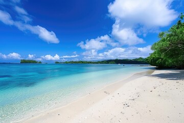 Aufkleber - Sandy beach with clear blue water, ideal for travel brochures