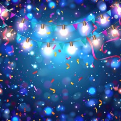 Poster - Colorful party background with glowing lights and falling confetti. Perfect for celebrations and events