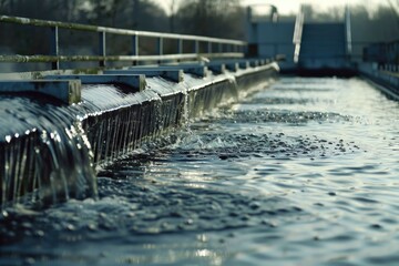 Poster - Water flowing down the side of a bridge. Suitable for architectural and urban design projects
