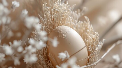 Poster - A close up of a white egg in a nest. Perfect for Easter and spring themed designs