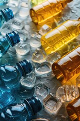 Poster - Close up of multiple water bottles on a table. Great for hydration concept