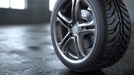 Poster - Close up of a tire lying on the floor, suitable for automotive industry use