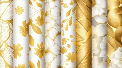 Poster - Beautiful collection of gold and white floral patterns, perfect for various design projects
