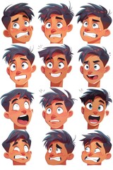 Poster - Collection of cartoon faces showing different emotions. Suitable for graphic design projects