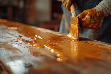 Poster - Close-up of person using knife to paint table, ideal for DIY projects