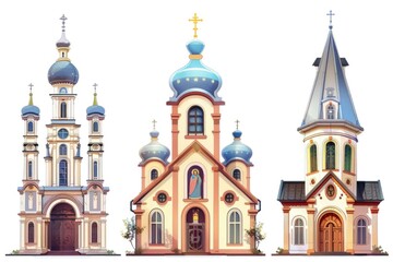 Poster - A group of three different colored buildings with domes. Suitable for architectural and travel concepts
