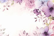 White background with purple and pink flowers. Copy space