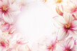 Pink flowers on white background. Copy space