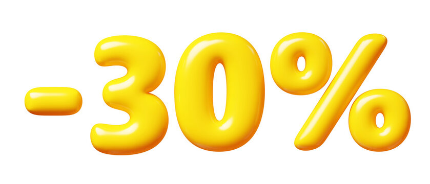 Balloon number minus thirty percent sign for sale concept. 3d render illustration
