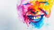 Beautiful laughing woman face abstract watercolor illustration on the paper. happy smile. Happiness emotions. Concepts about emotional health, joy, pleasure, enjoy. Psychology, mentality,feeling.