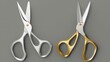Vector Close-up of an Opened Stationery Scissor Set in Silver and Gold Metal, Isolated on a Transparent Grid Background. Top View