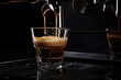  Espresso Flowing into Glass Cup from Machine