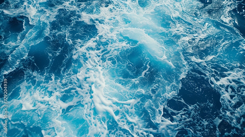 Blue abstract ocean seascape. Surface of the sea. Water waves top view ...