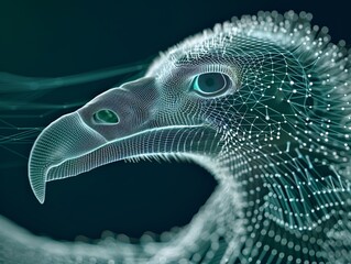 Wall Mural - Close-up portrait of a vulture in a grid style. Computer generated polygonal image of a bird of prey. Facial recognition grid on a live object. Illustration for poster, cover, brochure or presentation