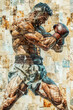 Boxer in the image of a Greek hero during a fight, concept poster about the spirit of fight and camaraderie, vertical poster for the Summer Olympic Games