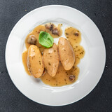 Fototapeta Kuchnia - quenelles pork sauce mushroom food on a plate eating cooking appetizer meal food snack on the table copy space food background
