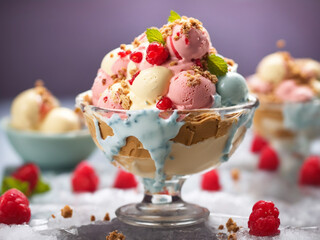 Delicious ice cream with topping