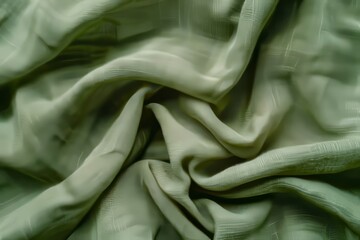 Close-up of light green texture fabric cloth textile background. Light linen material. Natural blanket.