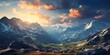 Mountain landscape at sunset. Panoramic view of the mountains.