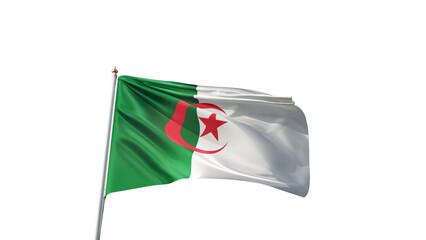 flag of algeria on a transparent background, waving in the wind, symbol of the algerian people, african country, maghreb, green and red crescent moon with star, tall flagpole, transparent png