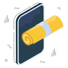 Sticker - Paper with ribbon with mobile, isometric design of mobile degree icon

