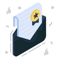 Sticker - Paper with ribbon inside letter, isometric design of degree mail icon

