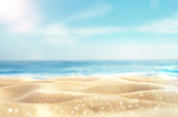 Wall Mural - Summer vacation and travel concept. Empty space blurred background. Blue ocean and sky. Sandy beach