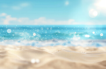 Wall Mural - Summer vacation and travel concept. Empty space blurred background. Blue ocean and sky. Sandy beach