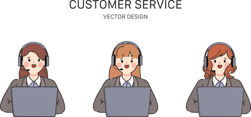 Wall Mural - Call center and Customer service character design. Cartoon animation flat doodle style.