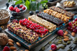 Various types of granola bars made with natural ingredients
