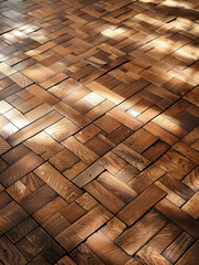 Wall Mural - A wooden floor with a pattern of squares and rectangles. The floor is made of wood and has a rustic feel