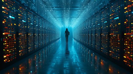 Poster - In the future, Chief Technology Officers will hold laptops in a warehouse and stream digital information through servers. These services could be SAAS, cloud storage, or online services.