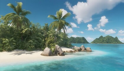 Tropical Palm Fringed Island Paradise With Turquo