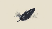 Isolated On A White Background, The Vintage Feather Quill Pen Logo Features A Black Ink Stroke, Scratch Icon, And Classic Stationery Illustration.
