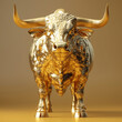 Hyper-Realistic Gold Bull Statue