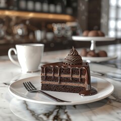 Wall Mural - chocolate cake with coffee and cream